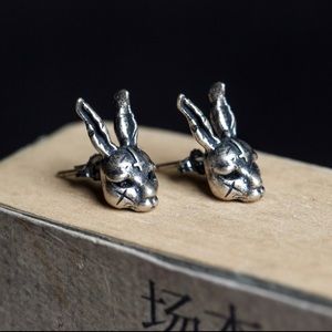 Halloween Sterling Silver S925 Rabbit Head Earrings Ear Studs